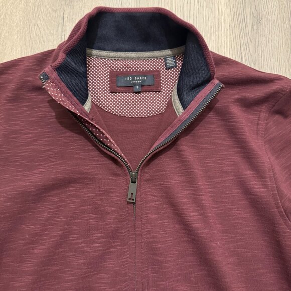 Ted Baker Men's London Maroon Quarter Zip Knit Sweater - Picture 2 of 3
